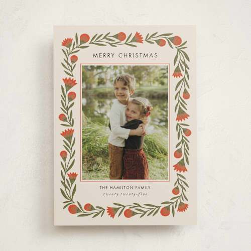 This is a candied apple photo mount holiday cards with standard by Jen Owens called wreath wrap printing on recycled in photo_mount