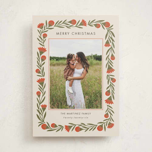 This is a candied apple photo mount holiday cards with standard by Jen Owens called wreath wrap printing on recycled in photo_mount