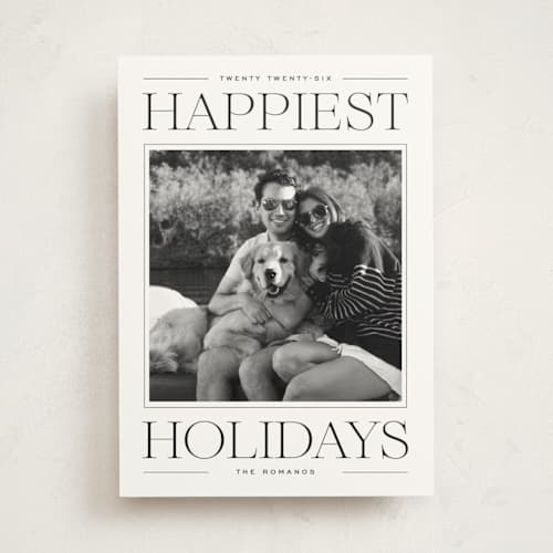 This is a licorice photo mount holiday cards with standard by Ekko Studio called modern editorial printing on recycled in photo_mount