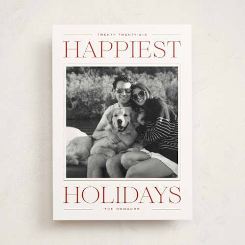 This is a cranberry photo mount holiday cards with standard by Ekko Studio called modern editorial printing on recycled in photo_mount