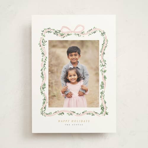 This is a blush photo mount holiday cards with standard by Itsy Belle Studio called ribbonly frame printing on recycled in photo_mount