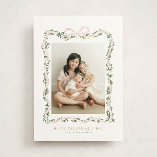 This is a blush photo mount holiday cards with standard by Itsy Belle Studio called ribbonly frame printing on recycled in photo_mount