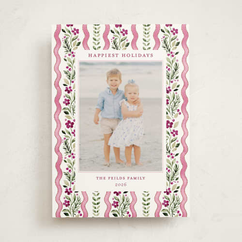 This is a sugar plum photo mount holiday cards with standard by Sarah Knight called vintage ribbon printing on recycled in photo_mount