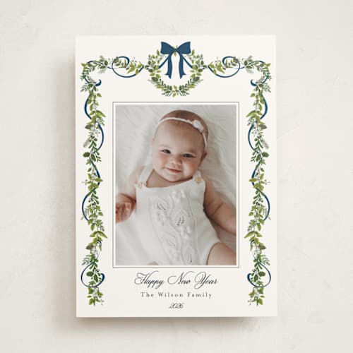 This is a winter berry photo mount holiday cards with standard by Susan Moyal called bows & ribbon printing on recycled in photo_mount