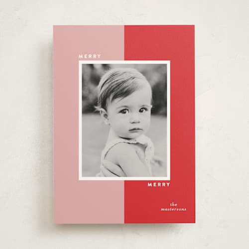 This is a cherry photo mount holiday cards with standard by Erin Hodges called retro block printing on recycled in photo_mount