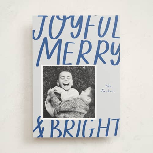 This is a wintermint photo mount holiday cards with standard by AK Graphics called joyful merry bright printing on recycled in photo_mount