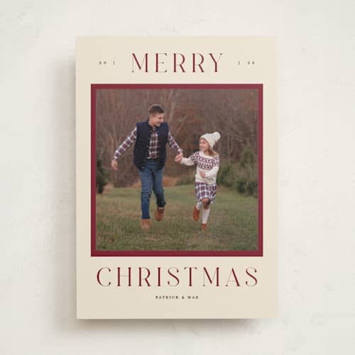 This is a holly photo mount holiday cards with standard by Pixel and Hank called merry christmas type printing on recycled in photo_mount