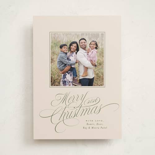 This is a pine needle photo mount holiday cards with standard by Everett Paper Goods called glide printing on recycled in photo_mount