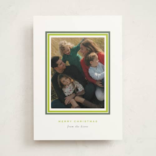This is a sour apple photo mount holiday cards with standard by Sara Hicks Malone called christmas classic border printing on recycled in photo_mount