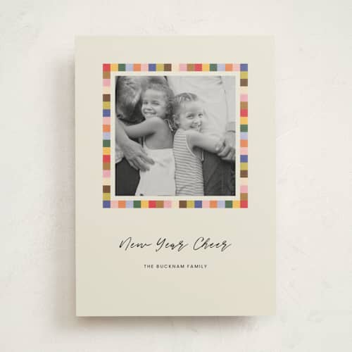 This is a rainbow photo mount holiday cards with standard by Angela Garrick called color block border printing on recycled in photo_mount