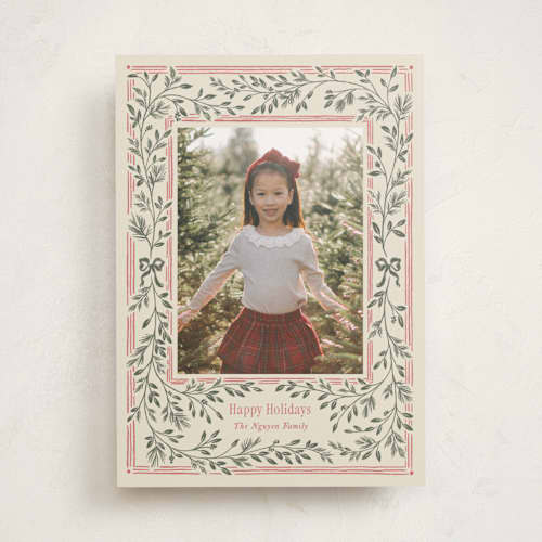 This is a eggnog photo mount holiday cards with standard by Leah Bisch called merry greenery printing on recycled in photo_mount