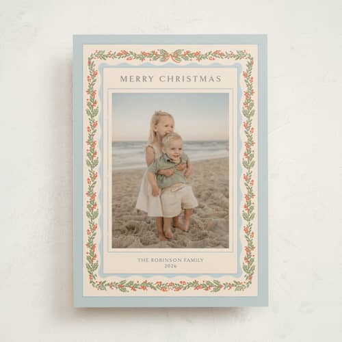 This is a blue jay photo mount holiday cards with standard by Creo Study called heirloom coastal frame printing on recycled in photo_mount