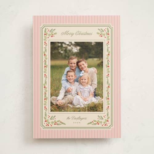 This is a winter rose photo mount holiday cards with standard by Creo Study called classic holly printing on recycled in photo_mount