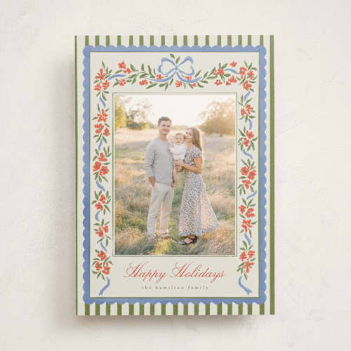 This is a garland photo mount holiday cards with standard by Vera Lim called ribbon n florals printing on recycled in photo_mount