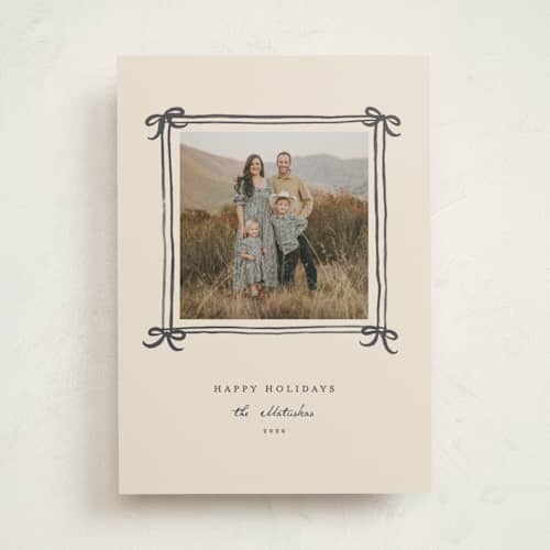 This is a midnight coal photo mount holiday cards with standard by Snow and Ivy called tied up with string printing on recycled in photo_mount