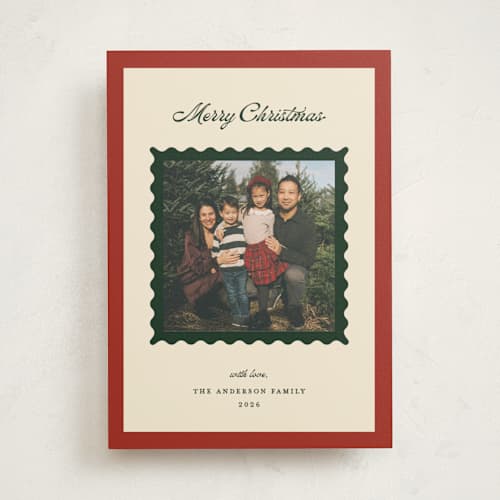 This is a cranberry photo mount holiday cards with standard by Ashley Iwafuchi called festive wishes printing on recycled in photo_mount
