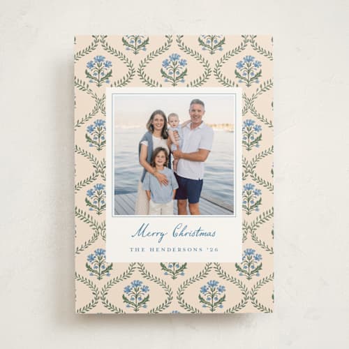 This is a latte photo mount holiday cards with standard by Teju Reval called festive trellis printing on recycled in photo_mount