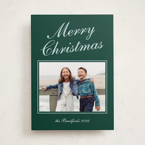 This is a forest photo mount holiday cards with standard by Nicole Walsh called top script printing on recycled in photo_mount