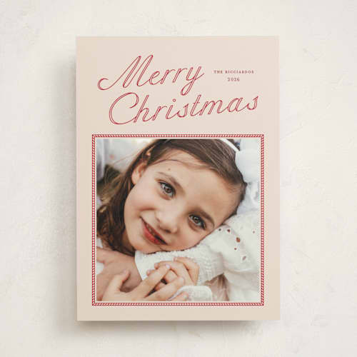 This is a rosy cheeks photo mount holiday cards with standard by Kate Ahn called peppermint wishes printing on recycled in photo_mount