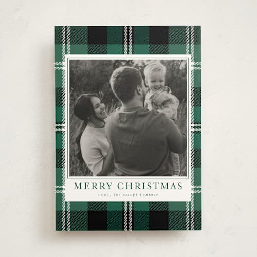 This is a spruce photo mount holiday cards with standard by Ilene Guy called traditional plaid printing on recycled in photo_mount