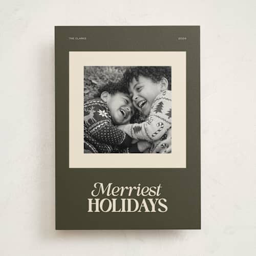 This is a pine needle photo mount holiday cards with standard by Jenna Holcomb called merriest modern printing on recycled in photo_mount