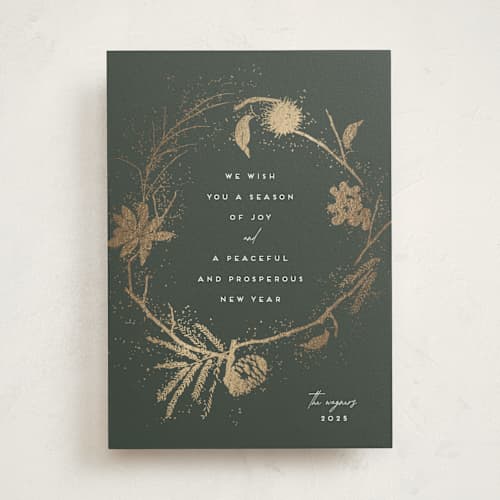 This is a forest foil pressed holiday cards with foil pressed by Susan Zinader called woodland shimmer printing on signature in standard