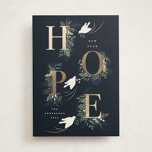 This is a winter foil pressed holiday cards with foil pressed by Susan Moyal called hope printing on signature in standard