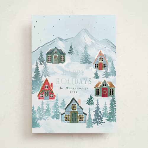 This is a ice foil pressed holiday cards with foil pressed by Petra Kern called mountaineer printing on signature in standard