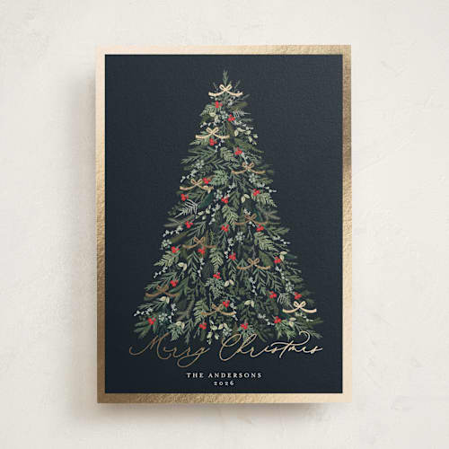 This is a holly berry foil pressed holiday cards with foil pressed by Susan Moyal called greenery tree printing on signature in standard