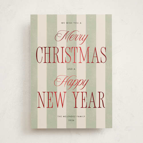 This is a wreath foil pressed holiday cards with foil pressed by Robert and Stella called striped type printing on signature in standard