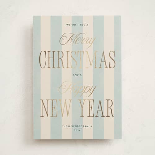 This is a poolside foil pressed holiday cards with foil pressed by Robert and Stella called striped type printing on signature in standard