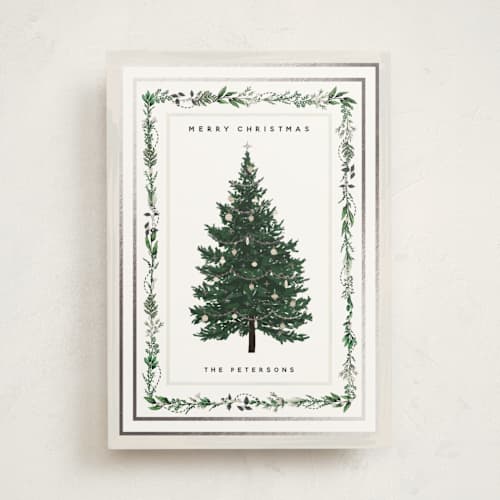 This is a frost foil pressed holiday cards with foil pressed by Susan Moyal called decorated christmas printing on signature in standard