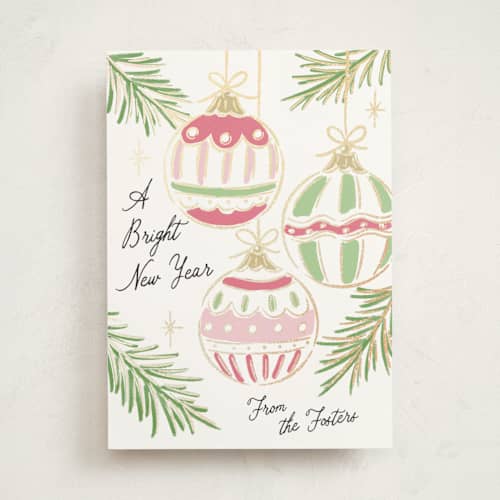 This is a gumdrop foil pressed holiday cards with foil pressed by Erin German called bright ornaments printing on signature in standard