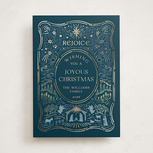 This is a silent night foil pressed holiday cards with foil pressed by Paper Sun Studio called o holy night printing on signature in standard