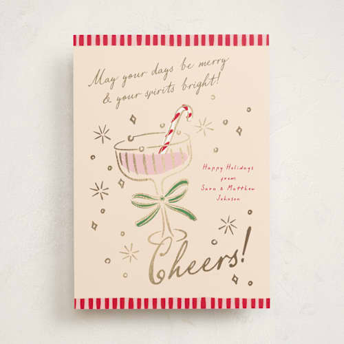 This is a cosmo foil pressed holiday cards with foil pressed by Erin German called festive spirit printing on signature in standard