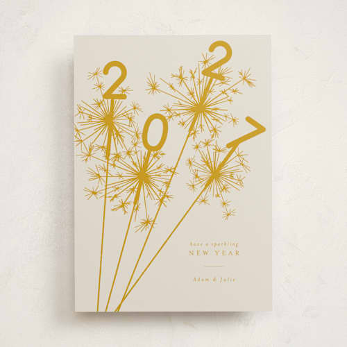 This is a champagne non photo holiday cards with standard by Paula Pecevich called sparklers printing on signature in standard