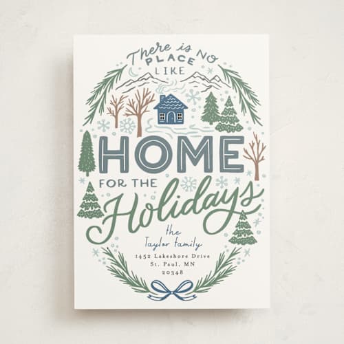 This is a pond non photo holiday cards with standard by Alethea and Ruth called home for the holidays woods printing on signature in standard