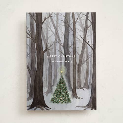 This is a winter non photo holiday cards with standard by Karina Racz called silent night woods printing on signature in standard