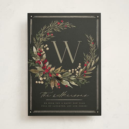 This is a garland non photo holiday cards with standard by Wildfield Paper Co called wild wreath printing on signature in standard