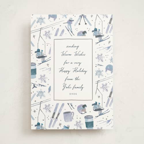 This is a midnight non photo holiday cards with standard by Alethea and Ruth called ski pattern printing on signature in standard