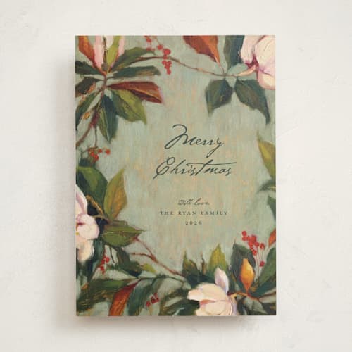 This is a wintermint non photo holiday cards with standard by Wendy Keller called magnolias printing on signature in standard