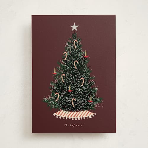 This is a merlot non photo holiday cards with standard by Baumbirdy called old fashioned printing on signature in standard