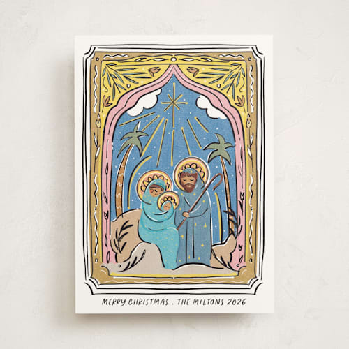 This is a halo non photo holiday cards with standard by Becky Nimoy called holy family printing on signature in standard