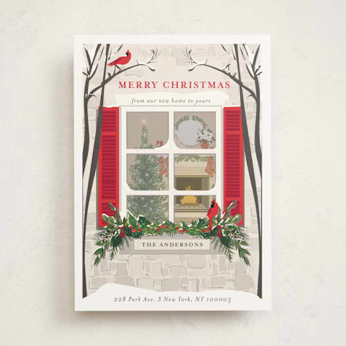 This is a crimson non photo holiday cards with standard by Susan Moyal called holiday window printing on signature in standard