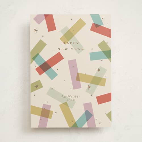 This is a teal non photo holiday cards with standard by Ellen Schlegelmilch called confetti strips printing on signature in standard