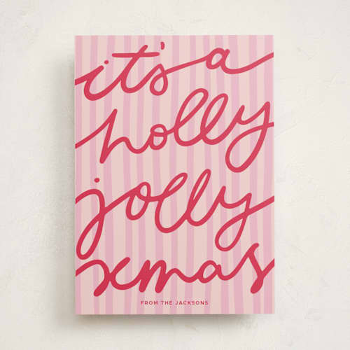 This is a candy cane non photo holiday cards with standard by Abbigail Lim called holly jolly xmas printing on signature in standard