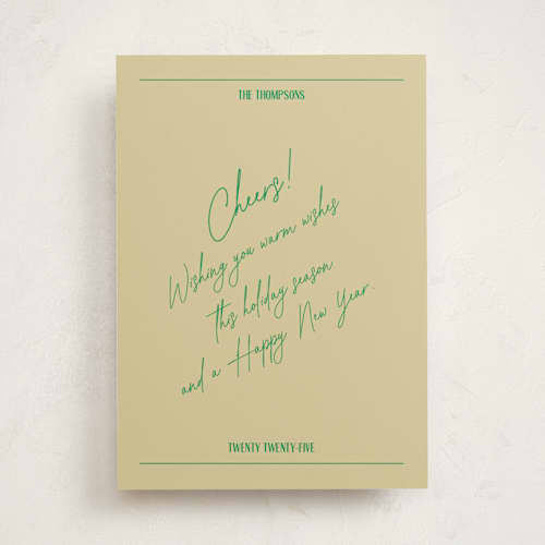 This is a jade non photo holiday cards with standard by Jen Ramsey called holiday note printing on signature in standard