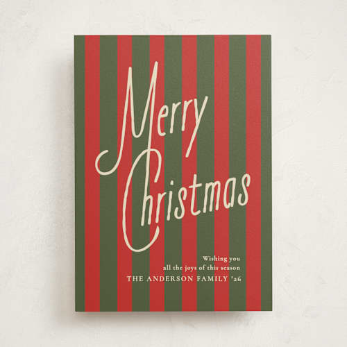 This is a stocking non photo holiday cards with standard by Creo Study called vintage script printing on signature in standard