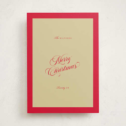 This is a crimson non photo holiday cards with standard by Jen Ramsey called holiday cheer printing on signature in standard