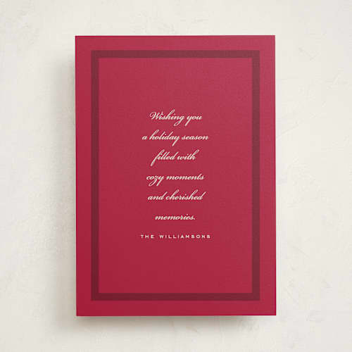 This is a cranberry non photo holiday cards with standard by Stacy Maalouf called simplicity printing on signature in standard